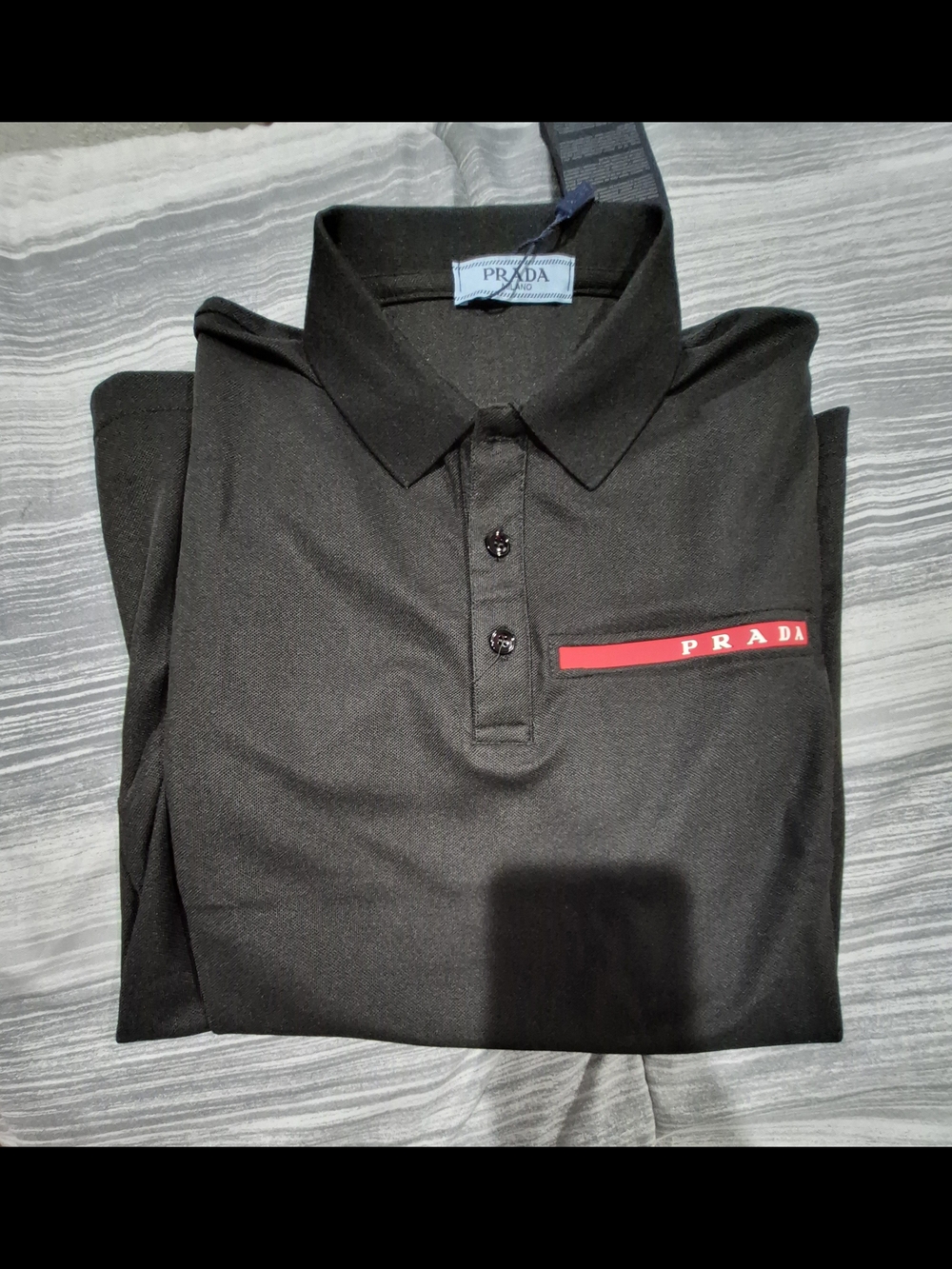 Prada Black Polo Shirt with Red Logo Accent - Picture 2 of 9